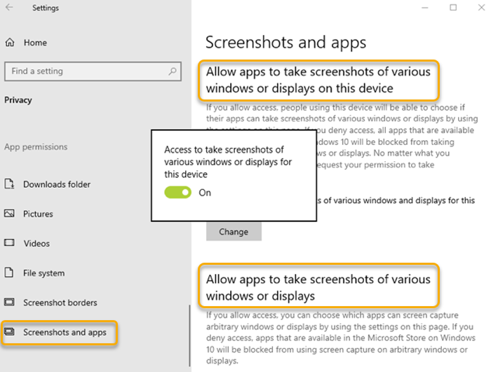 Allow or prevent apps from taking screenshots via Settings app